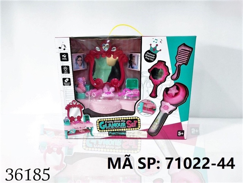 71022-44 HỘP BÀN TRANG ĐIỂM PIN + GƯƠNG, LƯỢC, ỐNG CUỐN, TRƯỢNG SAO Makeup Glamour Set 71022-
