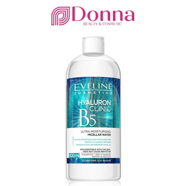 Nước tẩy trang Eveline Hyaluron Clinic B5 dưỡng ẩm 3IN1 500ML