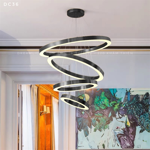 Đèn chùm vòng ring inox đen bản 5cm