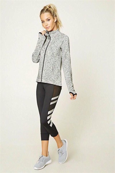 Áo khoác F21 xám tay viền đen