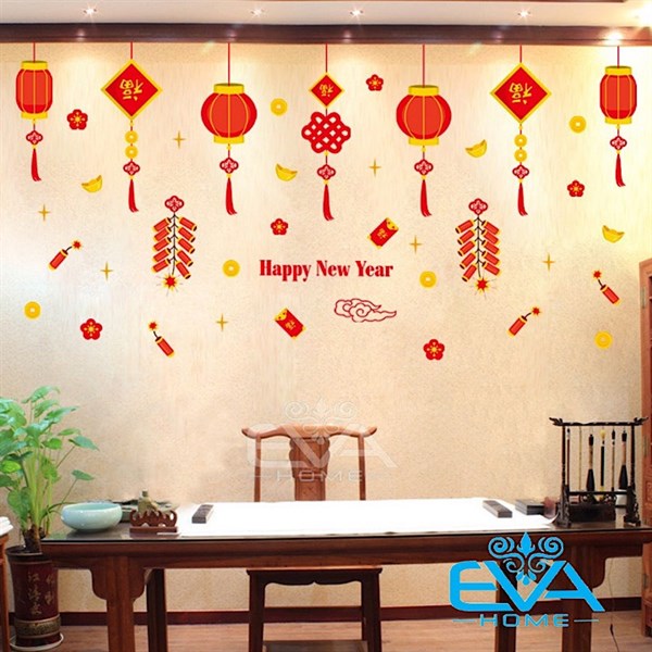 Decal Tết / Decal Dán Tường Dán Kính Trang Trí Tết Họa Tiết Đèn Lồng Sắc Xuân XL858