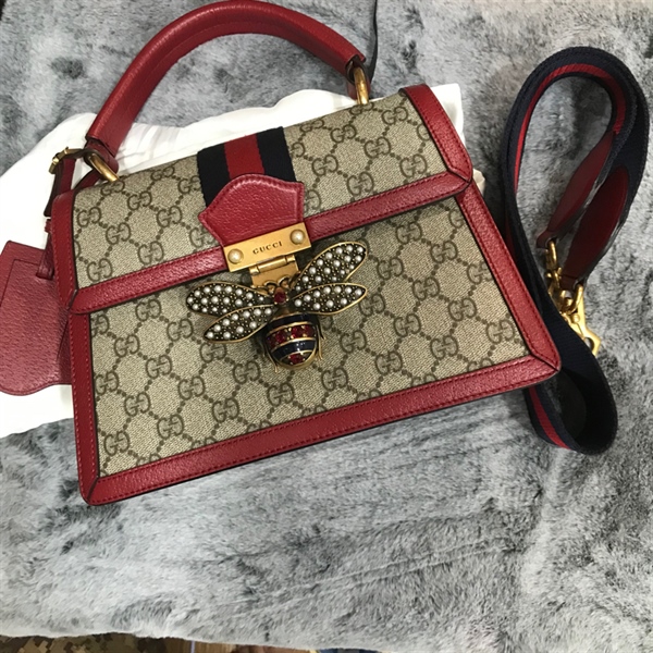 Túi xách GG bee màu xám viền đỏ +