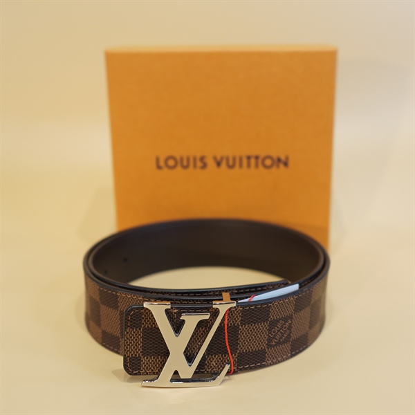 Thắt lưng LV ô vuông nâu mặt LV trắng +