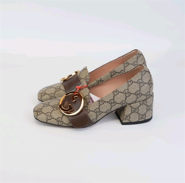 Giày GG gót vuông hoạ tiết logo size 35 KG+