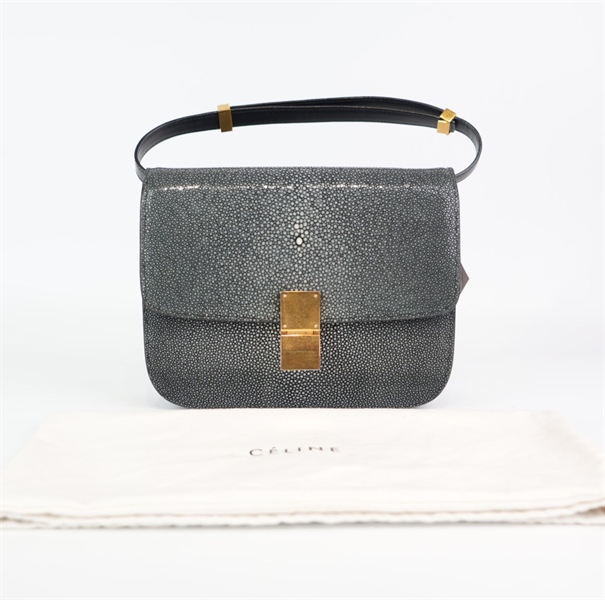 Túi Celine Classic Box chấm đen bóng khóa vàng KG+