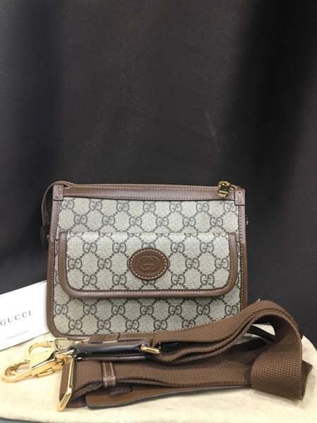 Túi đeo chéo GG xám nâu +