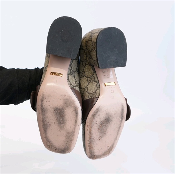 Giày GG gót vuông hoạ tiết logo size 35 KG+