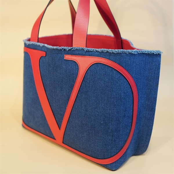 Túi tote Valentino Jean xanh lòng đỏ kèm pound KG+
