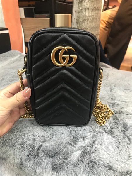 Túi đeo chéo GG vân đen 10cm KG+