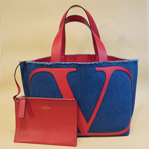 Túi tote Valentino Jean xanh lòng đỏ kèm pound KG+