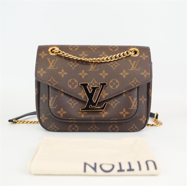 Túi LV hoa nâu logo đen (lót form) 22cm +
