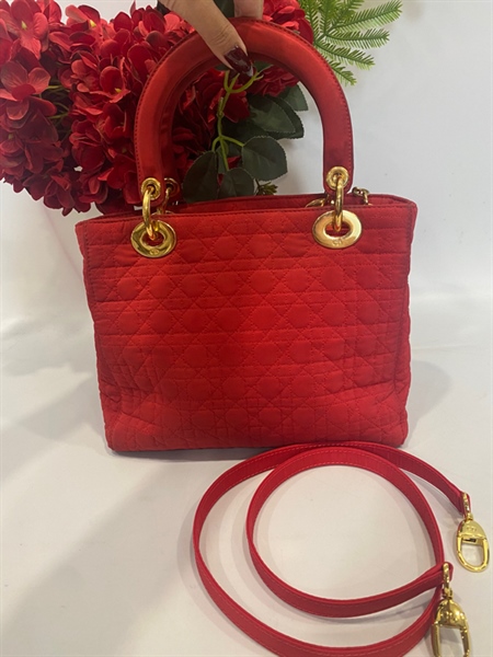 Túi lady Dior đỏ vải KG+