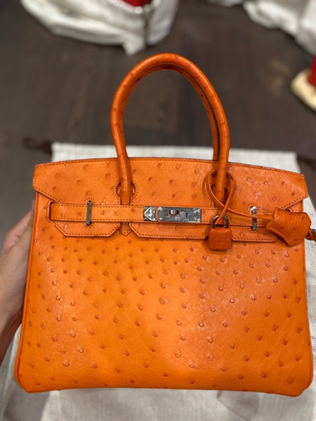 Túi Hermes đà điểu cam ổ chìa KG+