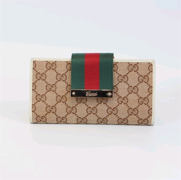 Ví GG Vintage Web Canvas Màu Nâu Khóa Vàng KG+