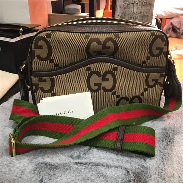 Túi GG đeo chéo nâu dây xanh đỏ +