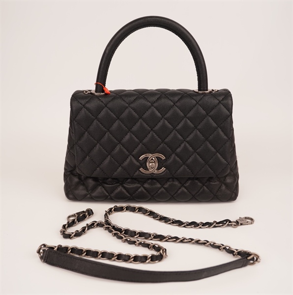 Túi Chanel Handle đen khóa trắng++