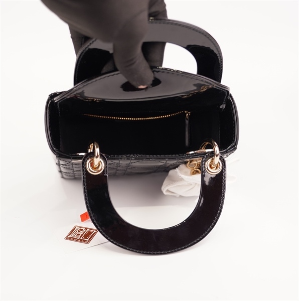 Túi Dior lady size small đen bóng KG+