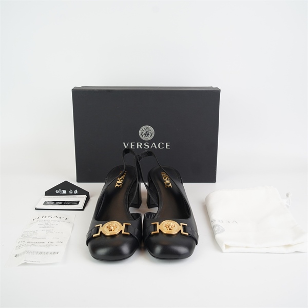 Giày Versace đen gót vuông size 38 KG+