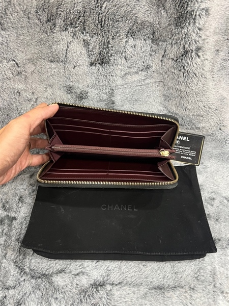 Ví chanel dài đen ô vuông lòng nâu+