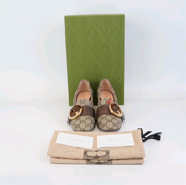 Giày GG gót vuông hoạ tiết logo size 35 KG+