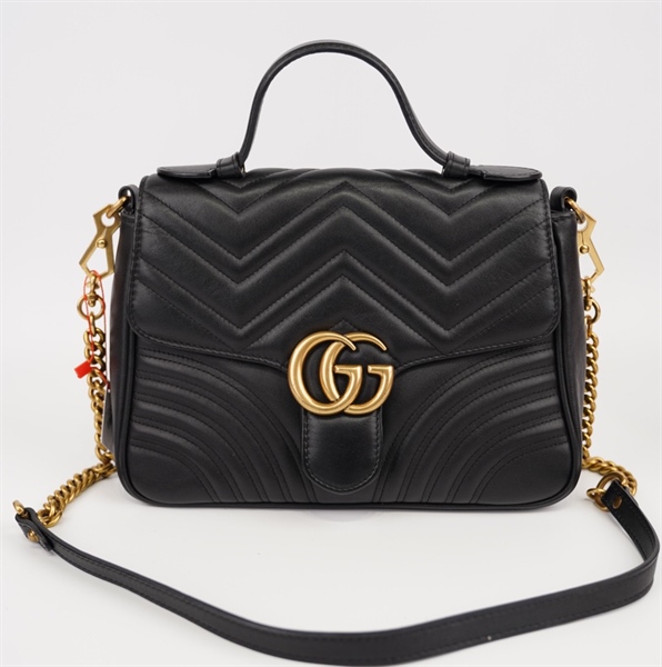 Túi Gucci khóa vàng da sần dây đeo xích da ++