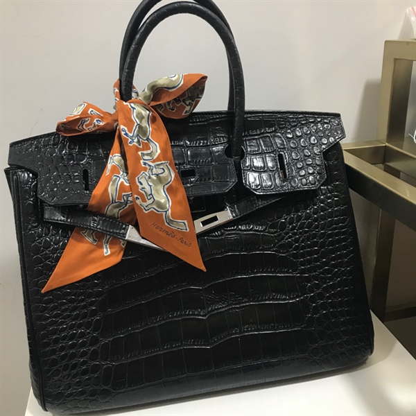 Túi Hermes Đen 35cm Kèm Dây Lụa+