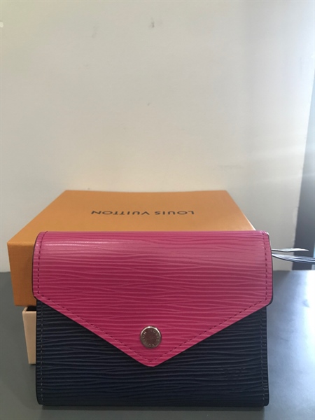 Ví LV Gập 3 Hồng Sen Phối Xanh Than+