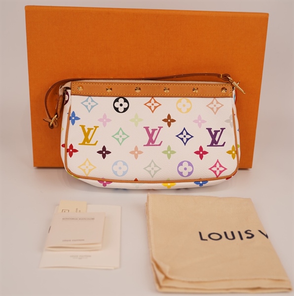 Túi LV kẹp nách trắng hoa màu KG+