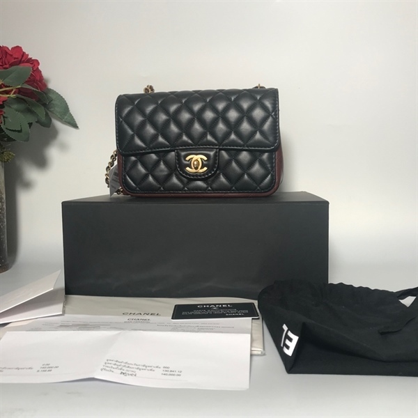 Túi Chanel đen phối hông đỏ đô KG+