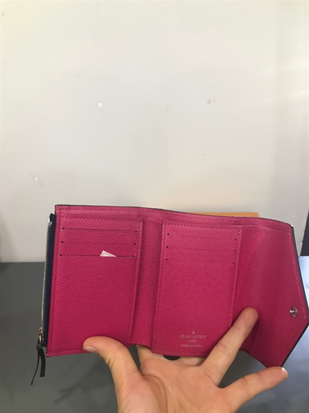 Ví LV Gập 3 Hồng Sen Phối Xanh Than+