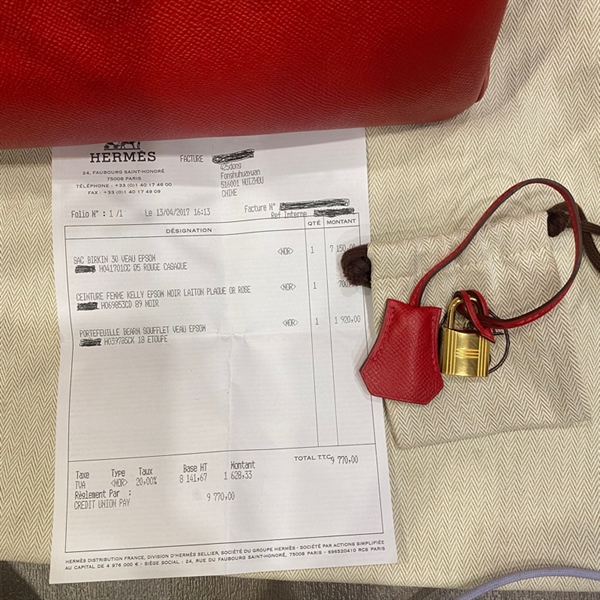 Túi Hermes Epsom đỏ ổ chìa KG+