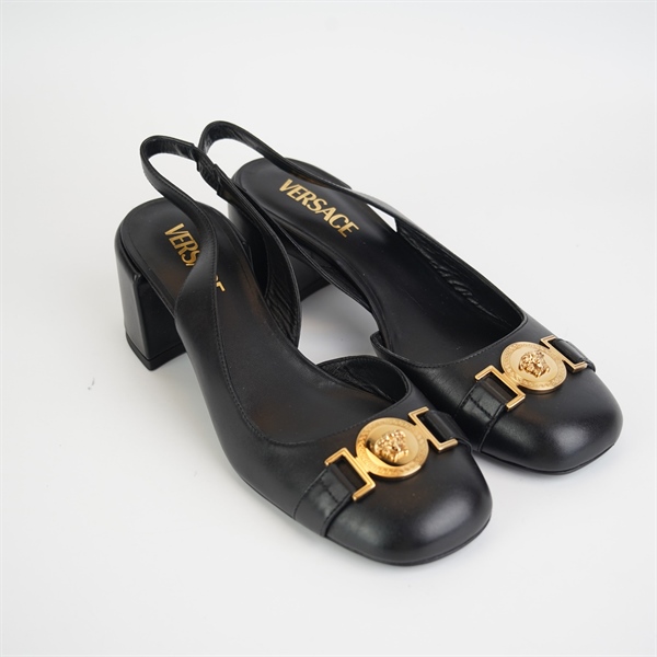 Giày Versace đen gót vuông size 38 KG+