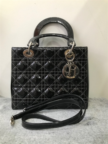 Túi Lady Dior Đen Bóng KG+