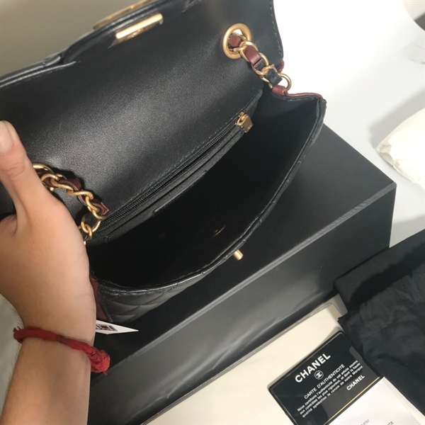 Túi Chanel đen phối hông đỏ đô KG+