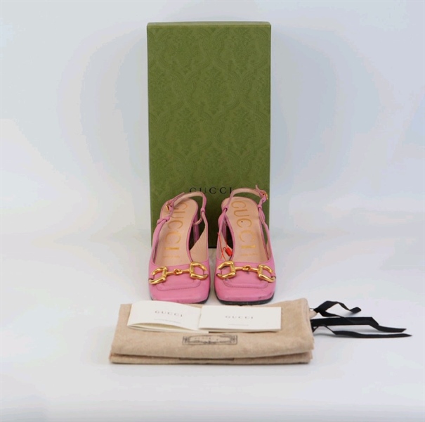 Giày GG cao gót Horsebit màu hồng size 36 KG+