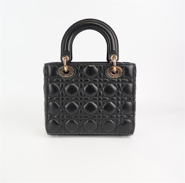 Túi Dior Lady đen logo vàng phối đen sz small KG+