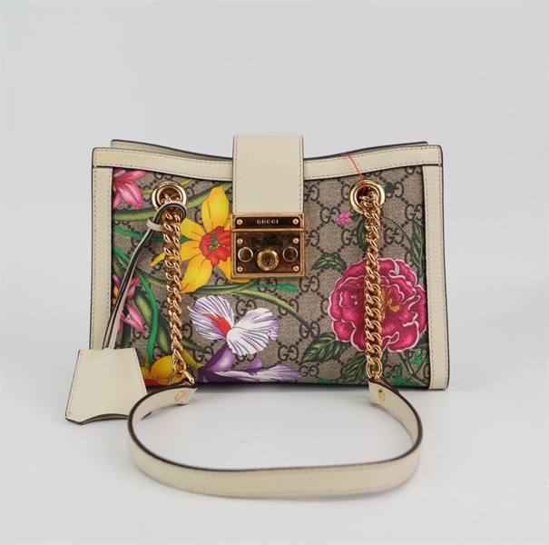 Túi GG hoa màu viền trắng sz 24 cm KG+