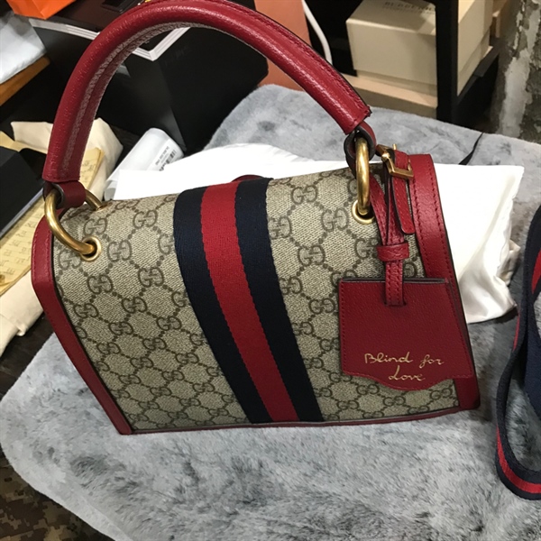 Túi xách GG bee màu xám viền đỏ +