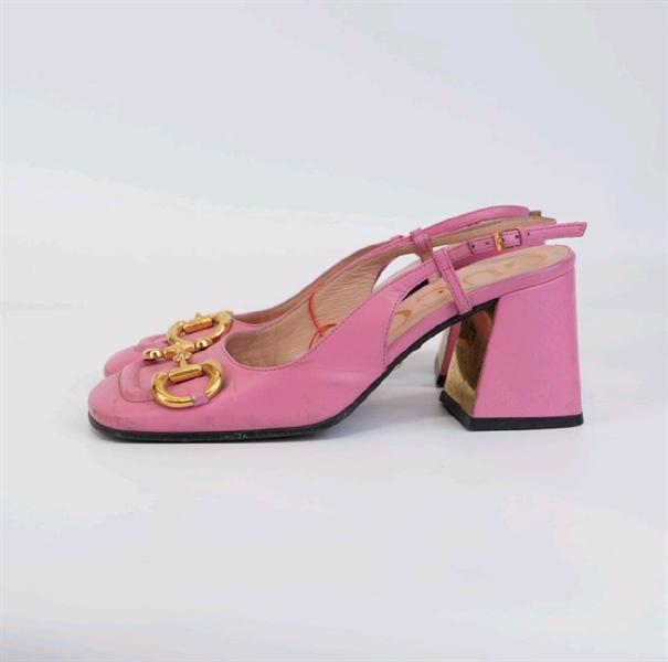 Giày GG cao gót Horsebit màu hồng size 36 KG+