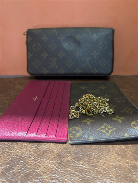 Túi LV set kẹp nách hoa nâu lòng đỏ+