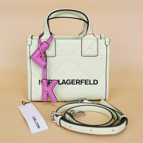 Túi xách Karl Lagerfeld xanh charm hồng KG+