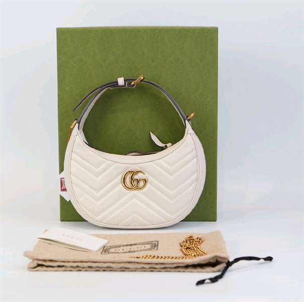 Túi GG màu trắng quai xách + xích vàng KG+