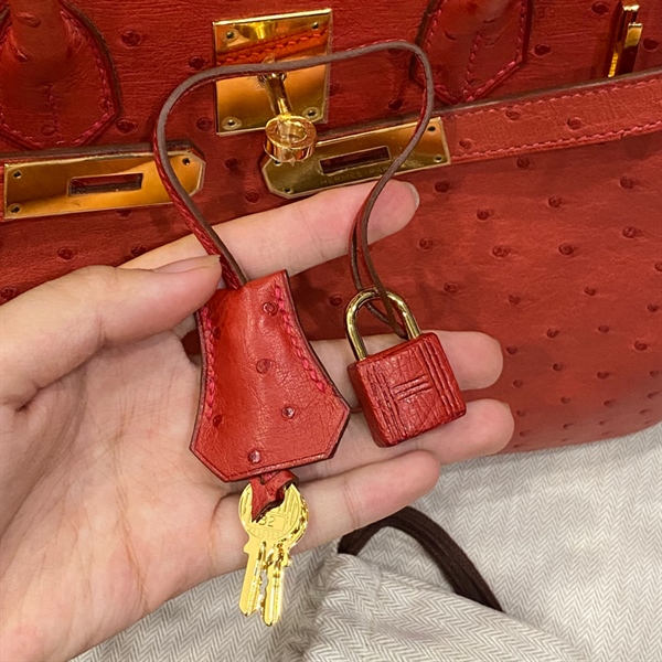 Túi Hermes đà điểu đỏ ổ chìa KG+