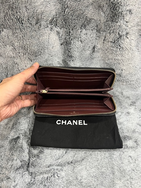Ví chanel đen dài ô vuông có dây kéo +