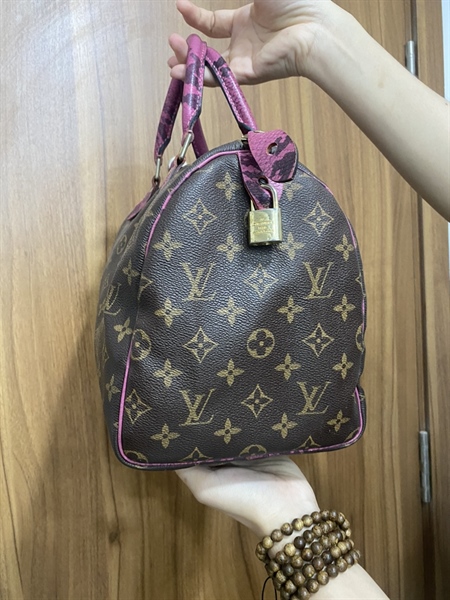 Túi speedy LV quai hồng +