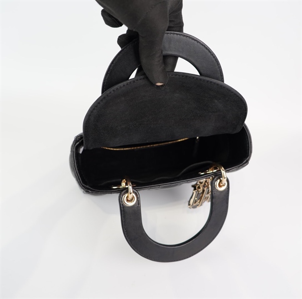 Túi Dior Lady đen logo vàng phối đen sz small KG+