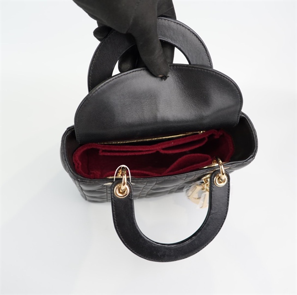 Túi Dior Lady đen khóa vàng sz small KG+