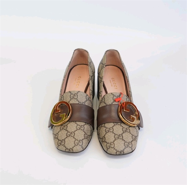 Giày GG gót vuông hoạ tiết logo size 35 KG+