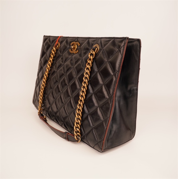 Túi Chanel tote đen viền đỏ đô++