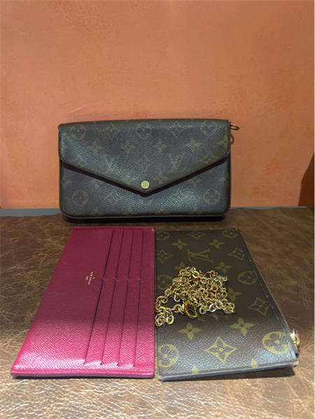 Túi LV set kẹp nách hoa nâu lòng đỏ+